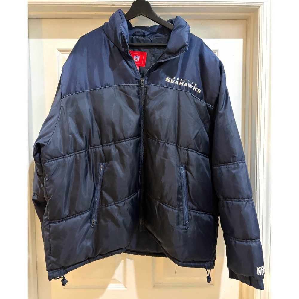 NFL Seattle Seahawks Navy Blue Full Zip Puffer Jacket Football Size XL